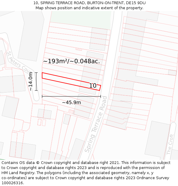 10, SPRING TERRACE ROAD, BURTON-ON-TRENT, DE15 9DU: Plot and title map