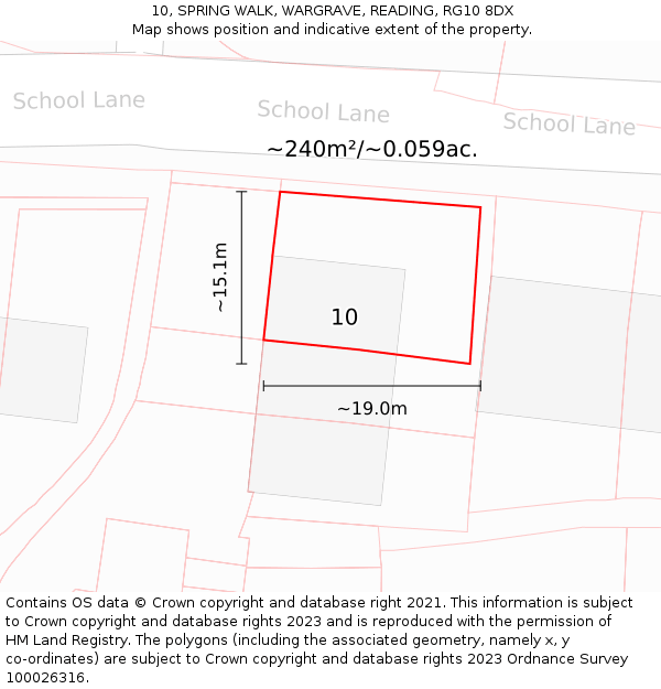 10, SPRING WALK, WARGRAVE, READING, RG10 8DX: Plot and title map