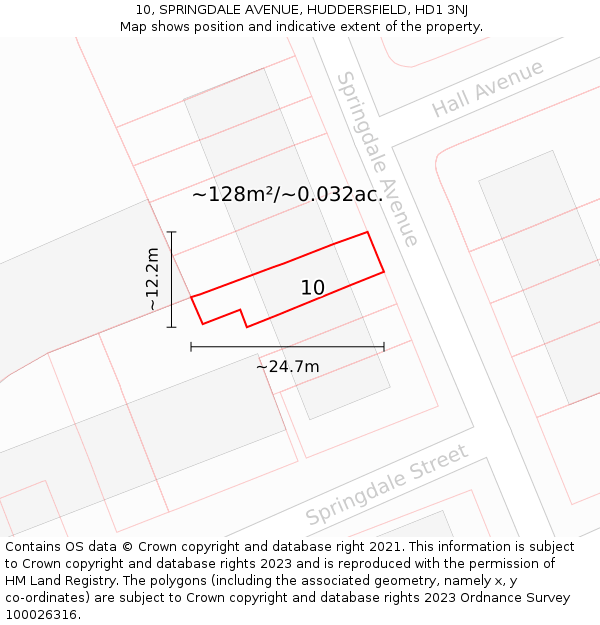 10, SPRINGDALE AVENUE, HUDDERSFIELD, HD1 3NJ: Plot and title map