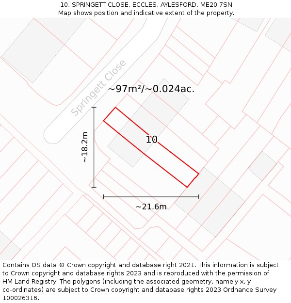 10, SPRINGETT CLOSE, ECCLES, AYLESFORD, ME20 7SN: Plot and title map