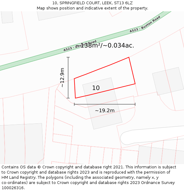 10, SPRINGFIELD COURT, LEEK, ST13 6LZ: Plot and title map