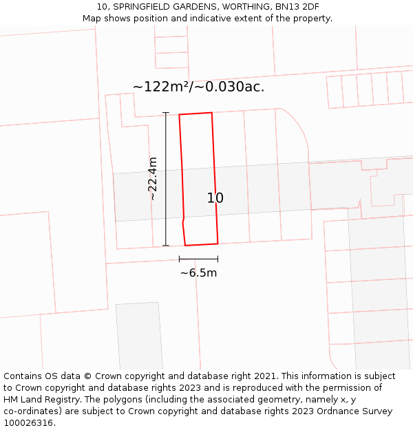 10, SPRINGFIELD GARDENS, WORTHING, BN13 2DF: Plot and title map