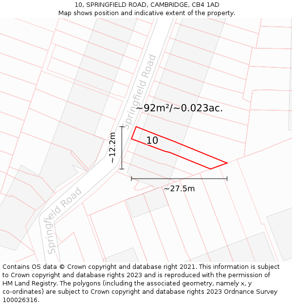 10, SPRINGFIELD ROAD, CAMBRIDGE, CB4 1AD: Plot and title map