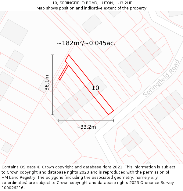 10, SPRINGFIELD ROAD, LUTON, LU3 2HF: Plot and title map