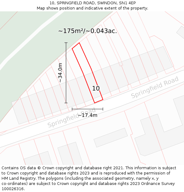 10, SPRINGFIELD ROAD, SWINDON, SN1 4EP: Plot and title map