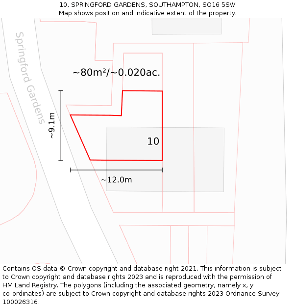 10, SPRINGFORD GARDENS, SOUTHAMPTON, SO16 5SW: Plot and title map