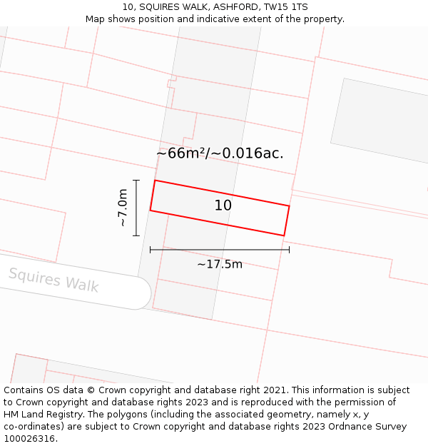 10, SQUIRES WALK, ASHFORD, TW15 1TS: Plot and title map