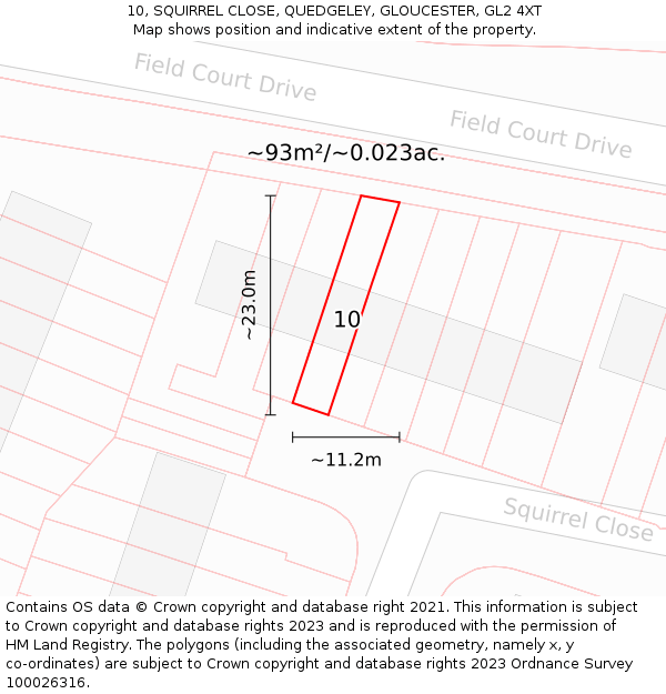 10, SQUIRREL CLOSE, QUEDGELEY, GLOUCESTER, GL2 4XT: Plot and title map