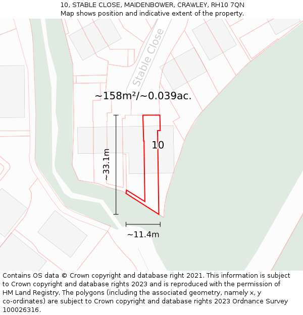 10, STABLE CLOSE, MAIDENBOWER, CRAWLEY, RH10 7QN: Plot and title map