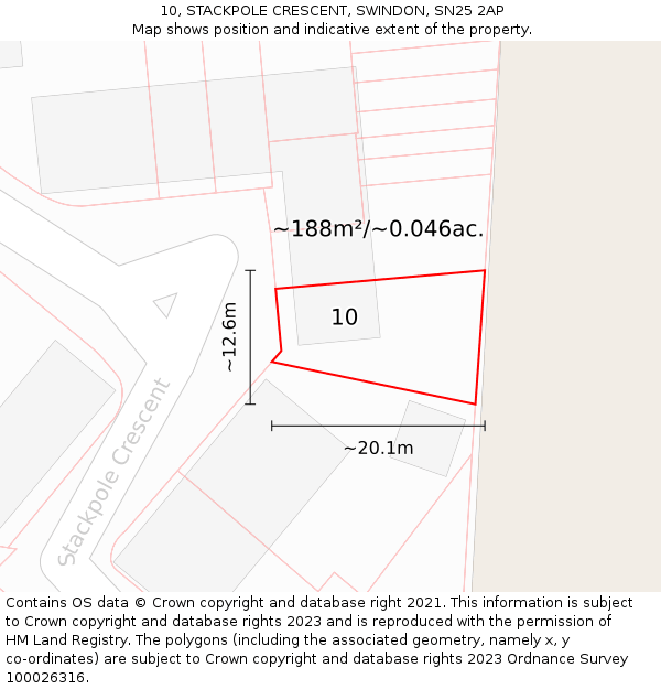 10, STACKPOLE CRESCENT, SWINDON, SN25 2AP: Plot and title map
