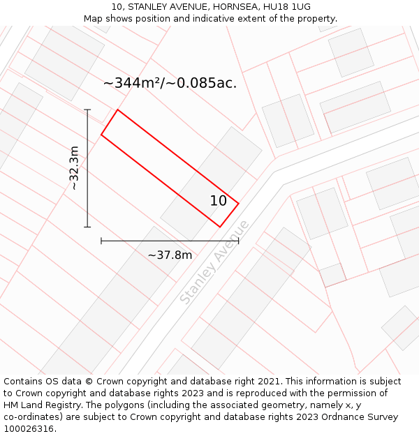 10, STANLEY AVENUE, HORNSEA, HU18 1UG: Plot and title map