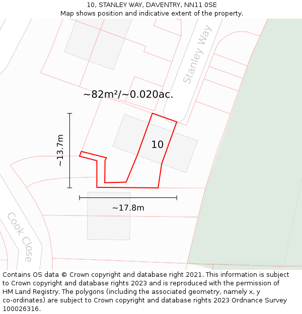 10, STANLEY WAY, DAVENTRY, NN11 0SE: Plot and title map