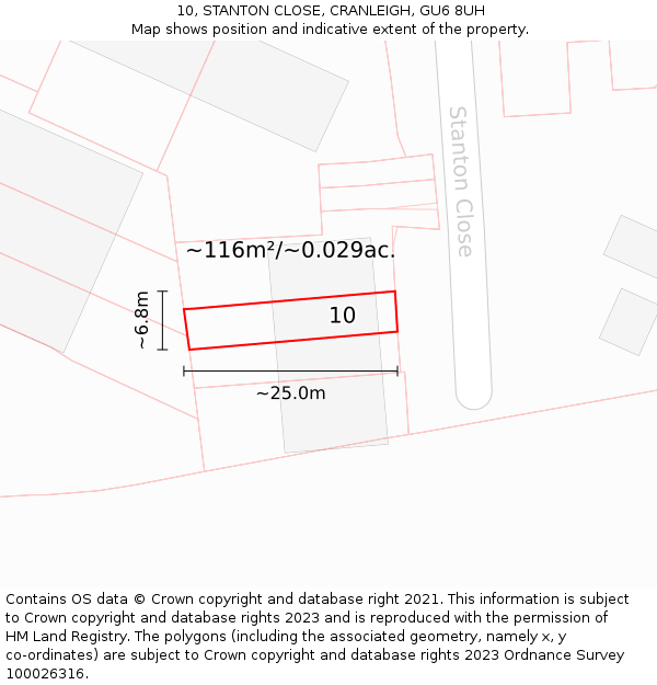 10, STANTON CLOSE, CRANLEIGH, GU6 8UH: Plot and title map