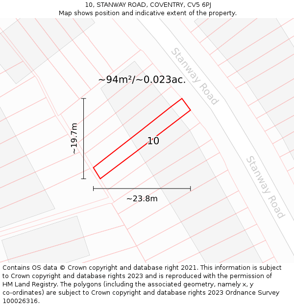 10, STANWAY ROAD, COVENTRY, CV5 6PJ: Plot and title map