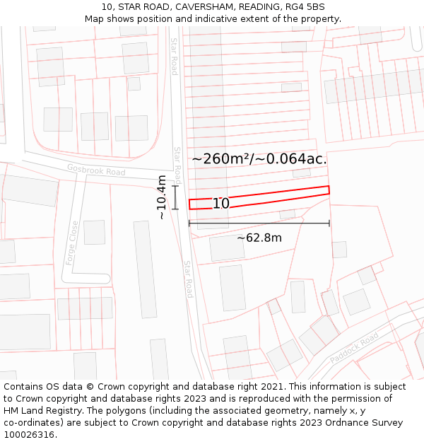 10, STAR ROAD, CAVERSHAM, READING, RG4 5BS: Plot and title map