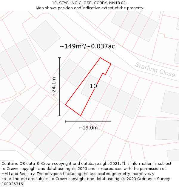 10, STARLING CLOSE, CORBY, NN18 8FL: Plot and title map