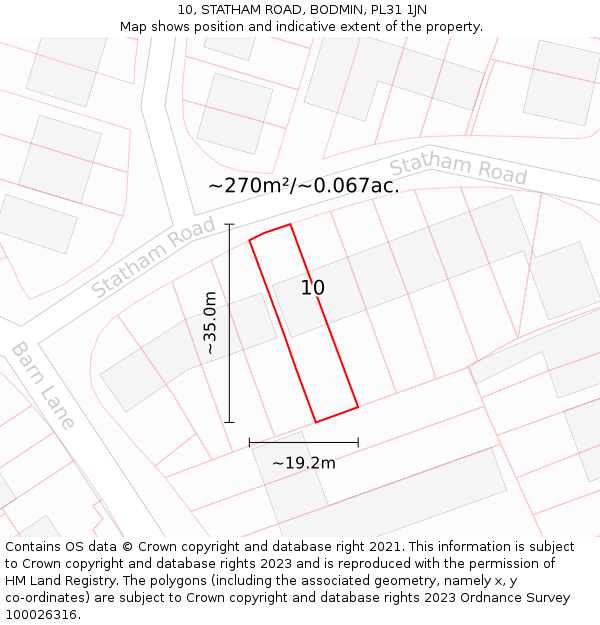 10, STATHAM ROAD, BODMIN, PL31 1JN: Plot and title map