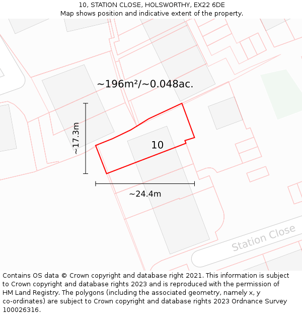 10, STATION CLOSE, HOLSWORTHY, EX22 6DE: Plot and title map