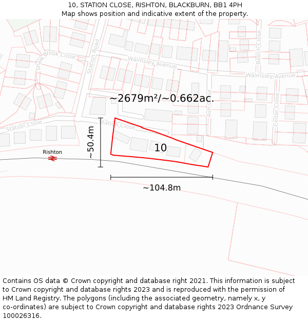 10, STATION CLOSE, RISHTON, BLACKBURN, BB1 4PH: Plot and title map