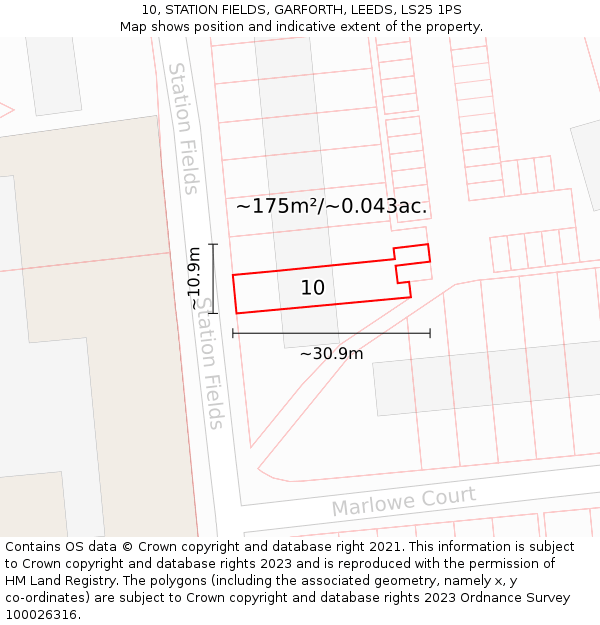 10, STATION FIELDS, GARFORTH, LEEDS, LS25 1PS: Plot and title map