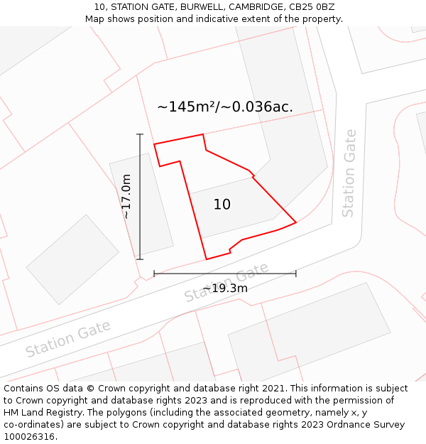 10, STATION GATE, BURWELL, CAMBRIDGE, CB25 0BZ: Plot and title map