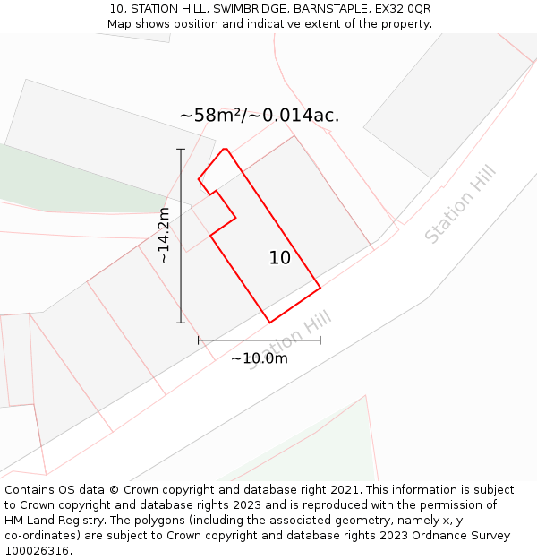 10, STATION HILL, SWIMBRIDGE, BARNSTAPLE, EX32 0QR: Plot and title map