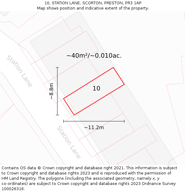 10, STATION LANE, SCORTON, PRESTON, PR3 1AP: Plot and title map