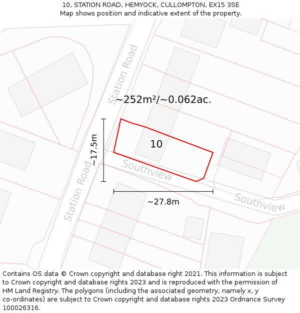 10, STATION ROAD, HEMYOCK, CULLOMPTON, EX15 3SE: Plot and title map