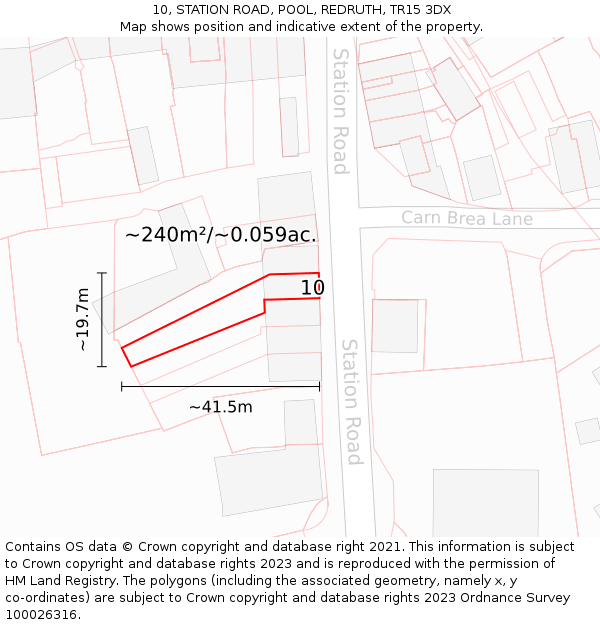 10, STATION ROAD, POOL, REDRUTH, TR15 3DX: Plot and title map