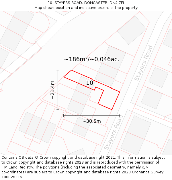 10, STAYERS ROAD, DONCASTER, DN4 7FL: Plot and title map