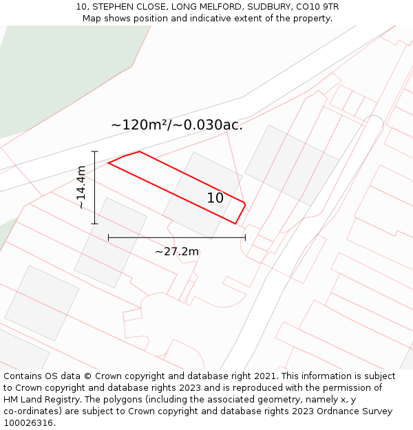 10, STEPHEN CLOSE, LONG MELFORD, SUDBURY, CO10 9TR: Plot and title map
