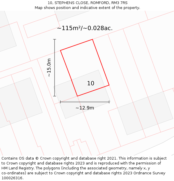 10, STEPHENS CLOSE, ROMFORD, RM3 7RS: Plot and title map