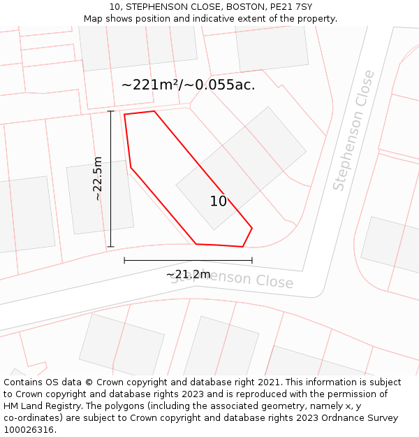 10, STEPHENSON CLOSE, BOSTON, PE21 7SY: Plot and title map