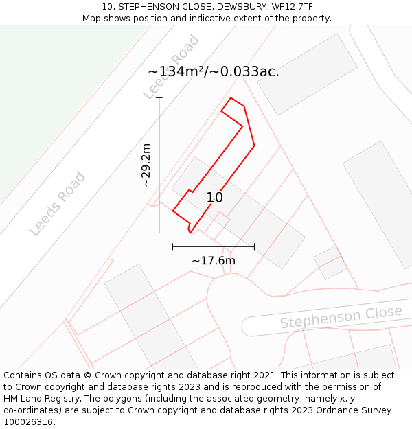 10, STEPHENSON CLOSE, DEWSBURY, WF12 7TF: Plot and title map