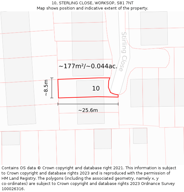 10, STERLING CLOSE, WORKSOP, S81 7NT: Plot and title map