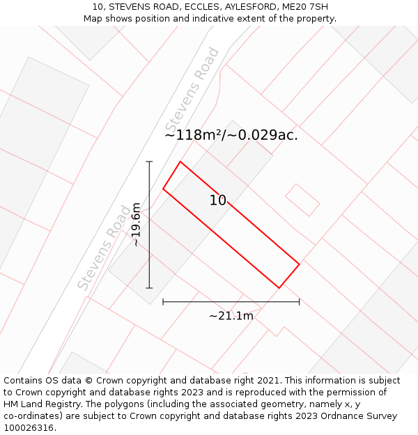 10, STEVENS ROAD, ECCLES, AYLESFORD, ME20 7SH: Plot and title map