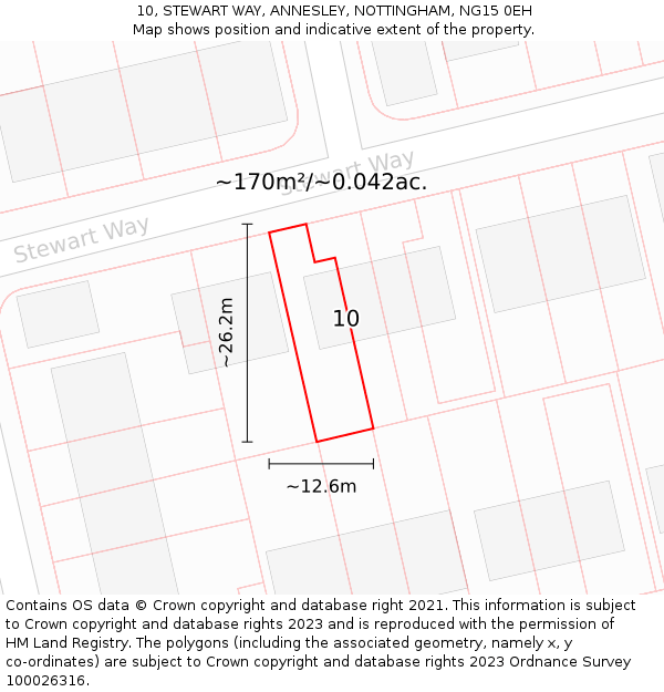 10, STEWART WAY, ANNESLEY, NOTTINGHAM, NG15 0EH: Plot and title map