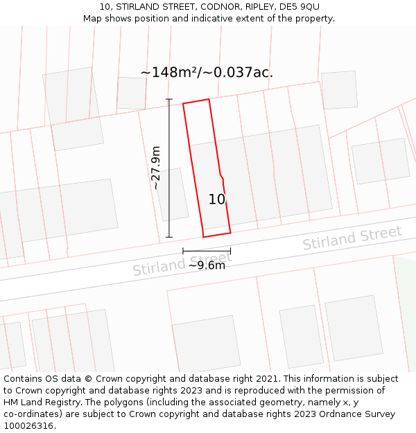 10, STIRLAND STREET, CODNOR, RIPLEY, DE5 9QU: Plot and title map