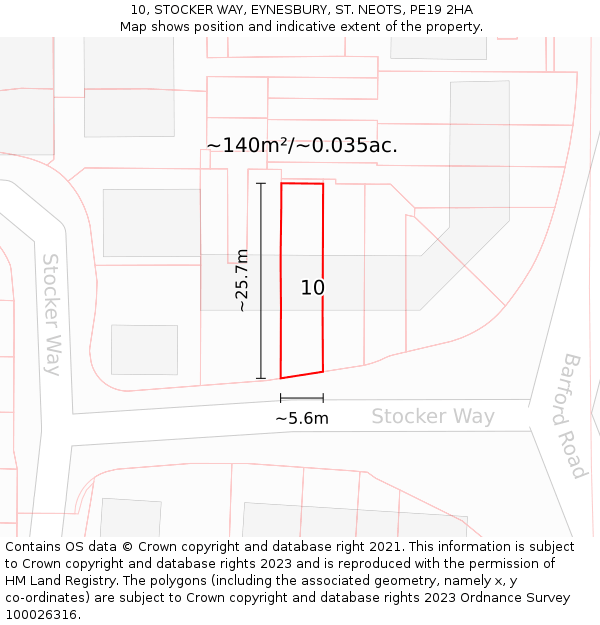 10, STOCKER WAY, EYNESBURY, ST. NEOTS, PE19 2HA: Plot and title map