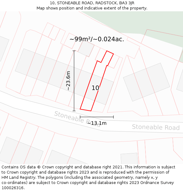 10, STONEABLE ROAD, RADSTOCK, BA3 3JR: Plot and title map