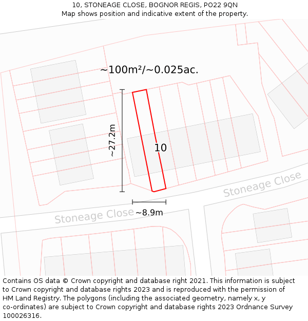 10, STONEAGE CLOSE, BOGNOR REGIS, PO22 9QN: Plot and title map