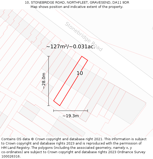 10, STONEBRIDGE ROAD, NORTHFLEET, GRAVESEND, DA11 9DR: Plot and title map