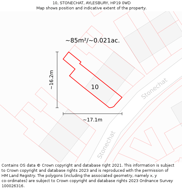 10, STONECHAT, AYLESBURY, HP19 0WD: Plot and title map
