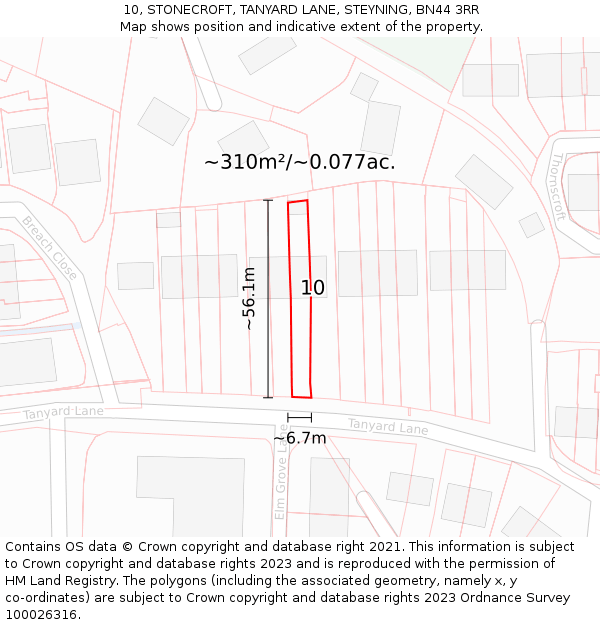 10, STONECROFT, TANYARD LANE, STEYNING, BN44 3RR: Plot and title map