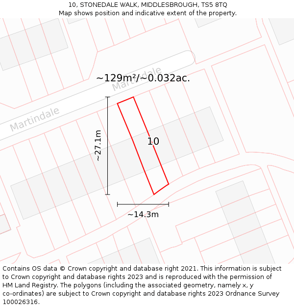 10, STONEDALE WALK, MIDDLESBROUGH, TS5 8TQ: Plot and title map