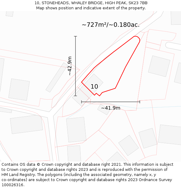 10, STONEHEADS, WHALEY BRIDGE, HIGH PEAK, SK23 7BB: Plot and title map