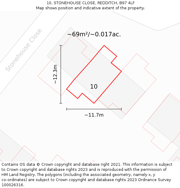 10, STONEHOUSE CLOSE, REDDITCH, B97 4LF: Plot and title map