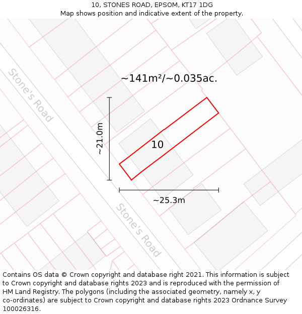 10, STONES ROAD, EPSOM, KT17 1DG: Plot and title map