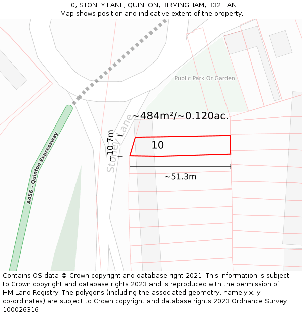 10, STONEY LANE, QUINTON, BIRMINGHAM, B32 1AN: Plot and title map