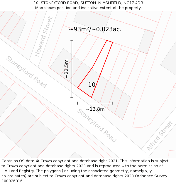 10, STONEYFORD ROAD, SUTTON-IN-ASHFIELD, NG17 4DB: Plot and title map